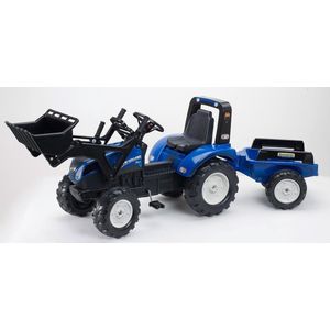 Falk New Holland Tractor met Shovel - Traptractor - blauw - met aanhanger