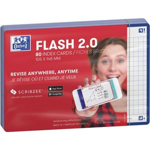 Oxford Flash 2.0 - Flashcards - Geruit 5mm - A6 - Blauwe rand - 80 stuks