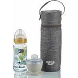 THERMOBABY Geïsoleerde flessenhouder – voor een melkdoseerdoos en een Thermobaby fles – gemakkelijk te vervoeren – grijs gemêleerd