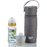THERMOBABY Geïsoleerde flessenhouder – voor een melkdoseerdoos en een Thermobaby fles – gemakkelijk te vervoeren – grijs gemêleerd