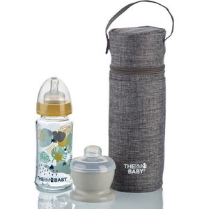 THERMOBABY Geïsoleerde flessenhouder – voor een melkdoseerdoos en een Thermobaby fles – gemakkelijk te vervoeren – grijs gemêleerd