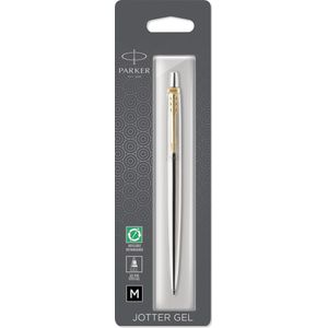 Parker Jotter-Gelschreiber | Edelstahl mit Goldzierteilen | mittlere Schreibspitze (0,7�mm) | schwarze Tinte | Blister-Verpackung