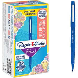 Paper Mate Flair-viltstiften | Medium punt (0,7 mm) | Blauwe inkt | 36 stuks