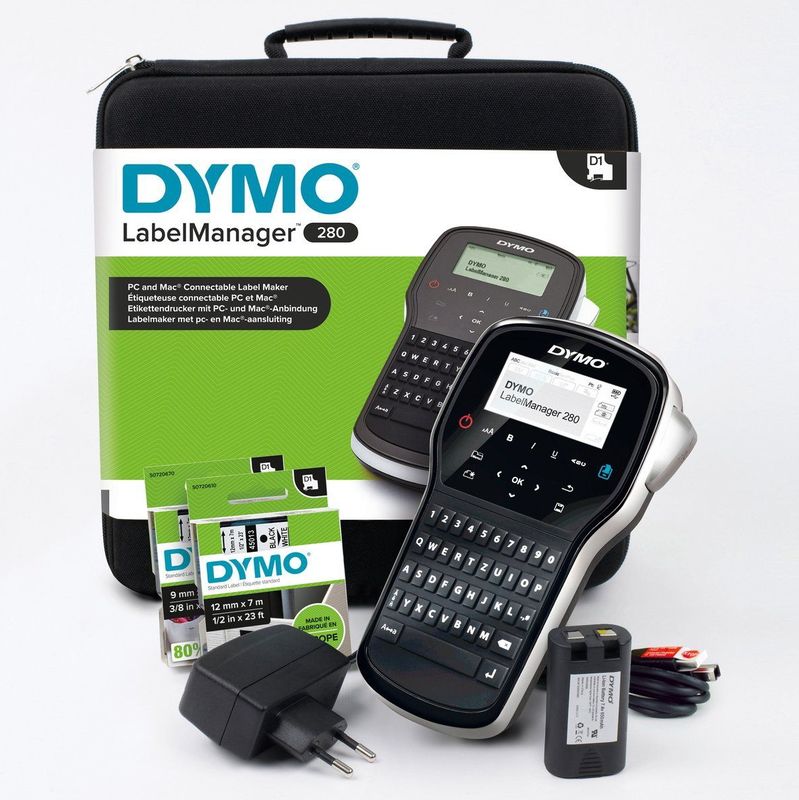 DYMO LabelManager 280 oplaadbare, draagbare labelmakerkit | QWERTY-toetsenbord | met 2 rollen D1-labels en een draagkoffer