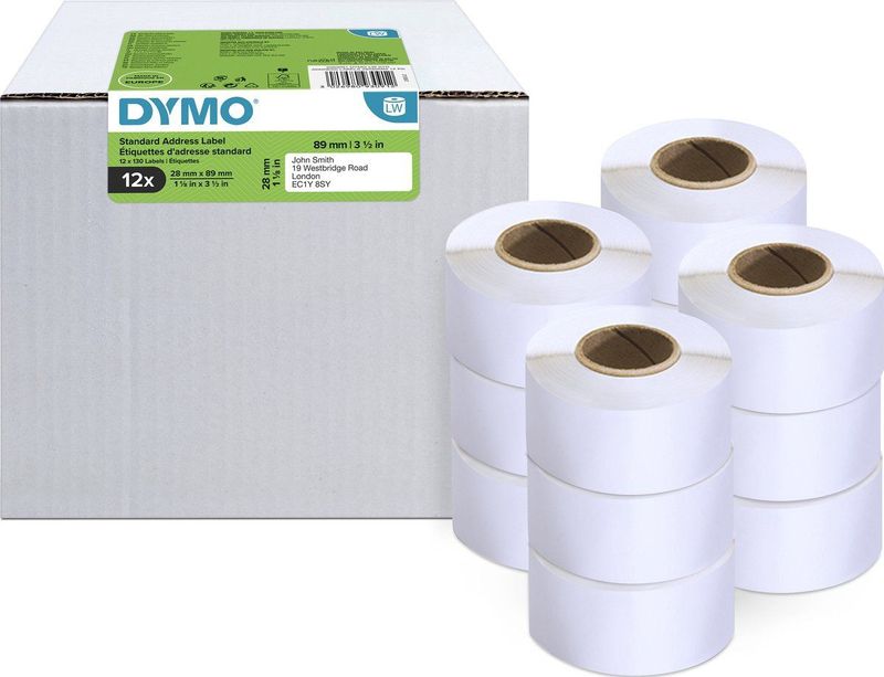 DYMO originele LabelWriter adreslabels | 28 mm x 89 mm | 12 rollen met elk 130 labels (1560 zelfklevende etiketten | Geschikt voor de LabelWriter labelprinters