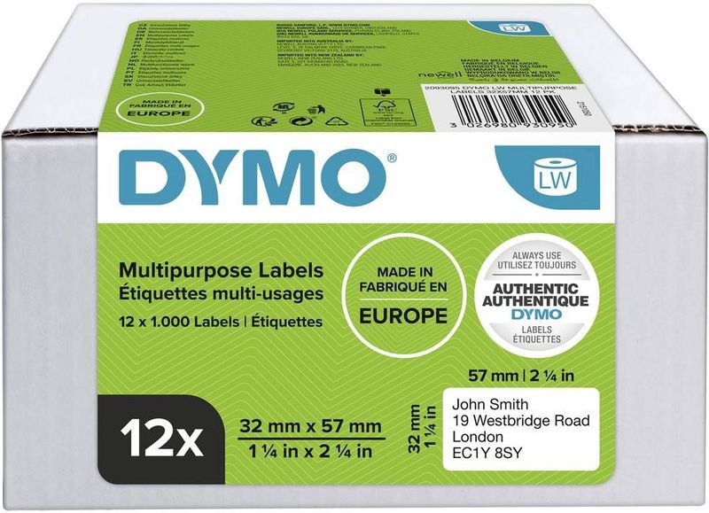 Dymo Multifunctionele Etiketten 32 X 57 Mm Wit 12x 1000 St.