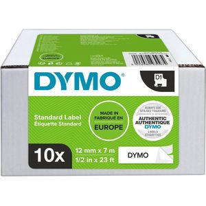 DYMO originele D1 labels | zwart op wit | 12 mm x 7 m | zelfklevende labels voor LabelManager-labelprinters | 10 stuks