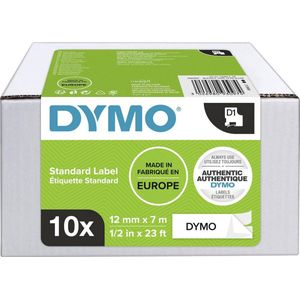 Labeltape Dymo 45013 D1 12mmx7m zwart op wit 10rol