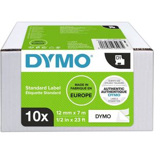 DYMO originele D1 labels | zwart op wit | 12 mm x 7 m | zelfklevende labels voor LabelManager-labelprinters | 10 stuks