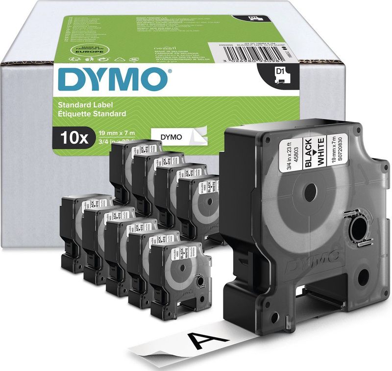 DYMO - Labeltape 45803 - Zwart/Wit - 7 m x 19 mm - 10 Stuks