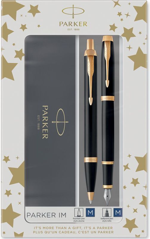 Parker IM Duo-Geschenkset mit Kugelschreiber und F�ller | Hochgl�nzend Schwarz mit Goldzierteilen | Nachf�llmine und -patrone mit blauer Tinte | Geschenkbox
