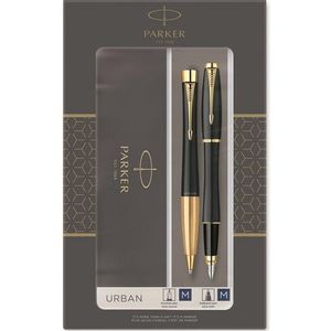 Parker Urban Duo geschenkset met balpen en vulpen | zacht zwart met gouden trim | blauwe inkt | geschenkverpakking