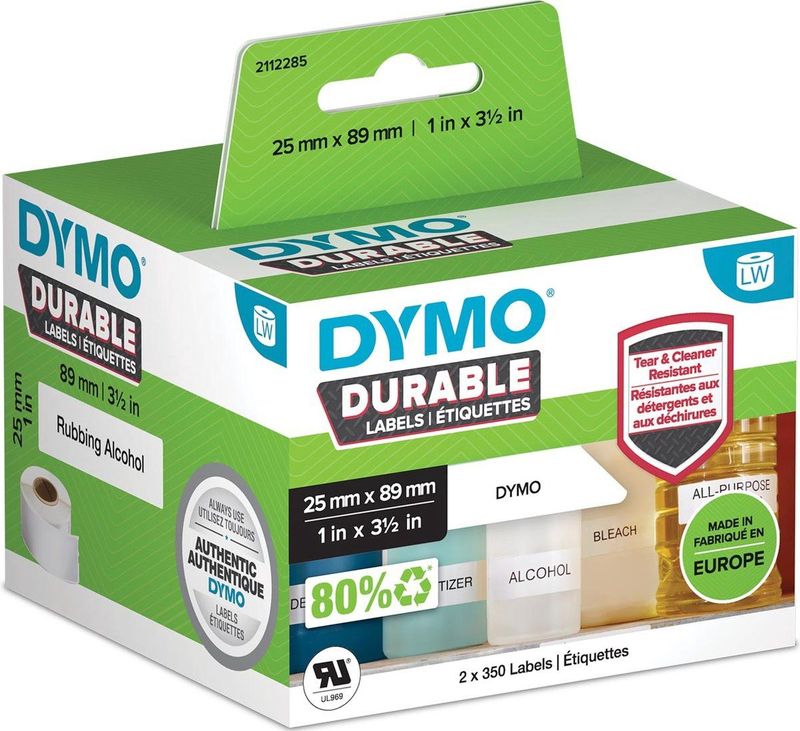 DYMO - LabelWriter Labels - Wit - 25 mm x 89 mm - 2 Rollen van 350 Labels