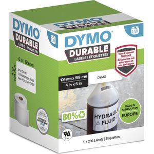 DYMO Originele LabelWriter hoogwaardige etiketten, 104 mm x 159 mm, wit kunststof label, rol met 200 etiketten, voor LabelWriter-labelprinter