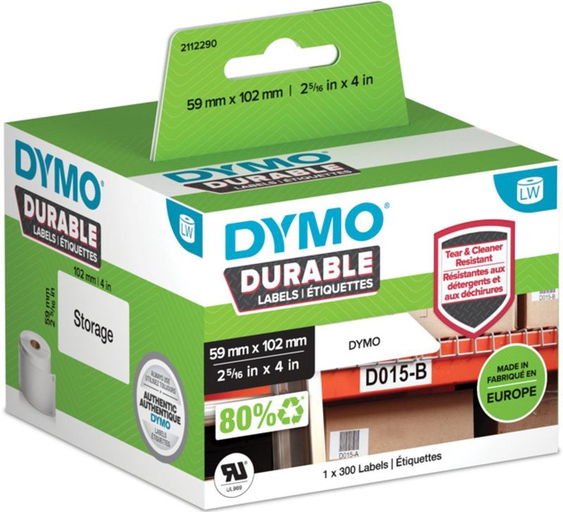 DYMO - LabelWriter Labels - Wit - 59 mm x 102 mm - 300 Stuks - Duurzaam