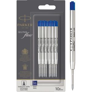 Parker balpenvullingen | Medium punt | Blauwe QUINKflow-inkt | 10 stuks