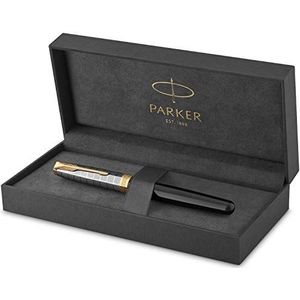 Parker Sonnet vulpen | Metal & Black Lacquer | Fijne penpunt met zwarte inkt navulling | geschenkdoos
