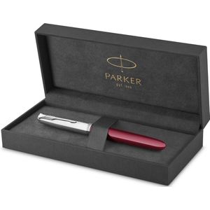 Parker 51 vulpen | wijnrode hars | chroom detail | fijne punt met zwarte inkt | geschenkverpakking