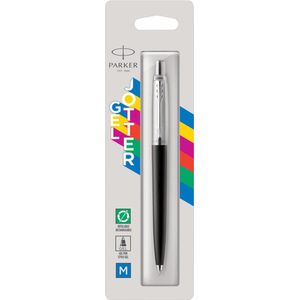 Parker Jotter-gelpen | Roestvrij staal en zwart | Medium punt met blauwe inkt (0,7 mm)