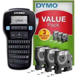 Dymo LabelManager 160 Value Pack: 3 x D1 tape, zwart op wit, 12 mm  1 x LabelManager 160P, qwerty