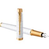 Parker IM Premium vulpen | Pearl met gouden detail | Fijne penpunt met blauwe inkt navulling | geschenkdoos