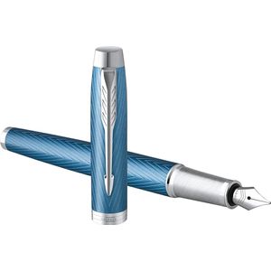 Parker IM Premium Vulpen - Blauwgrijs met Chroomdetail - Fijne Penpunt met Blauwe Inkt Navulling