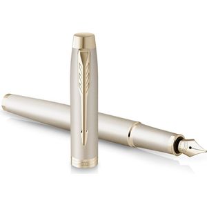 Parker IM Monochrome Vulpen - Blauwe Inkt - Champagnekleurige Afwerking en Details - Fijne Punt