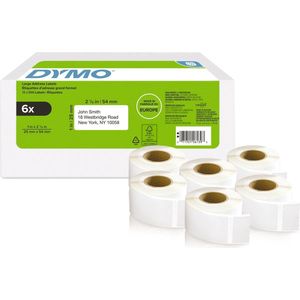 DYMO LW zelfklevende retouretiketten | 25 mm x 54 mm | 6 rollen 500 gemakkelijk verwijderbare etiketten (3.000 stuks) | voor LabelWriter labelapparaten