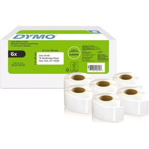 DYMO originele LW-adreslabels voor retouren | 25 mm x 54 mm | Zelfklevend | 6 rollen van 500 makkelijk los te maken labels (3.000 stuks) | Geschikt voor LabelWriter-labelmakers | Gemaakt in Europa