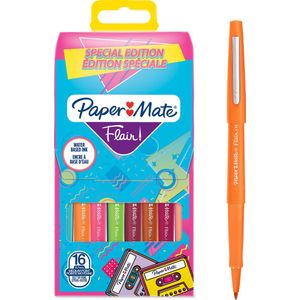 Paper Mate Flair-viltstiften | Medium punt (0,7 mm) | diverse Retrokleuren | 16 stuks