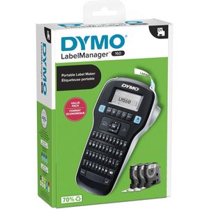 Dymo LabelManager 160 Value Pack: 1 x LabelManager 160P + 3 x D1 tape, qwerty - blauw Papier 3026981810114