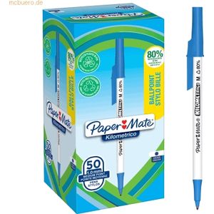Paper Mate Kilometrico Kugelschreiber | lange Schreibdauer mit mittlerer Spitze (1,0 mm) | blaue Tinte | 80 % recyceltes Plastik | 50 St�ck