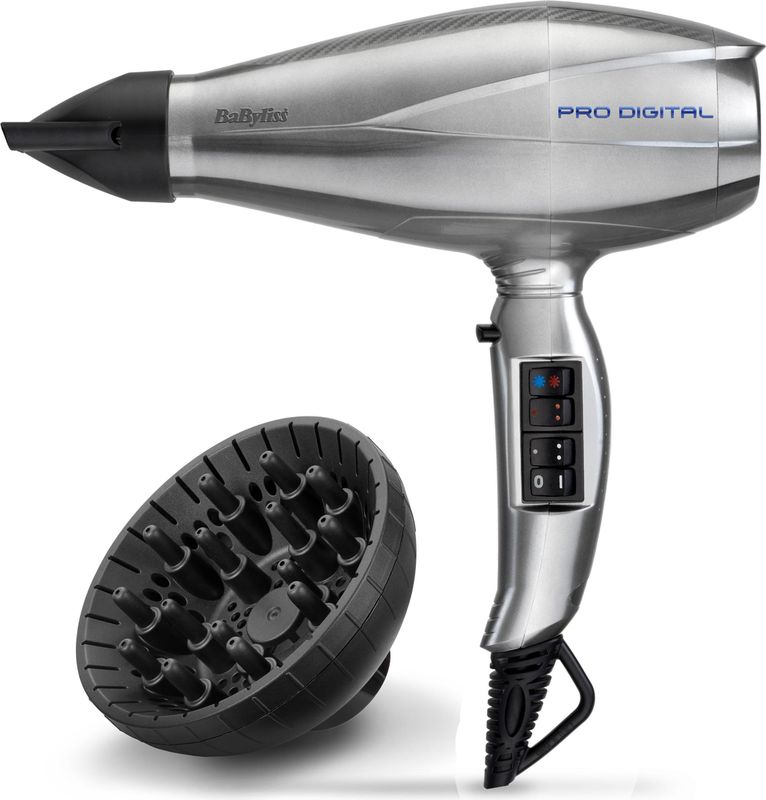 BaByliss Pro - Digital Föhn 6000E - 2200W - Diffuser + 2 Blaasmonden - Digitale Motor
