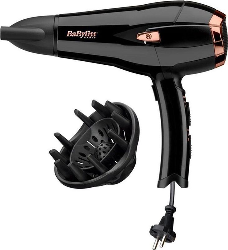 BaByliss D373E Cordkeeper 2000, sèche-cheveux avec technologie ionique anti-frisottis et cordon rétractable, 3 niveaux de température, léger, diffuseur inclus