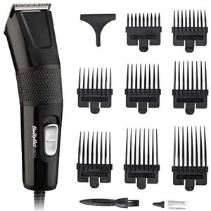 Babyliss 7755U Heren-tondeuse, diamantscherpe roestvrijstalen messen, 8 kamgeleiders, netvoeding, haarstijlen thuis, inclusief kam, glad en nauwkeurig, zwart