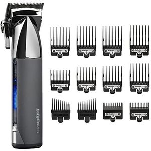 BaByliss Super-X Metalen tondeuse, lithium draadloos, nauwkeurig ontworpen Japanse stalen messen, haarverzorgingsset, geschenken voor mannen (zilver/grijs)