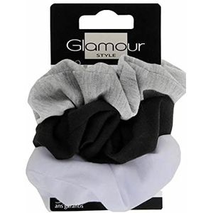 Glamour Style 3 Classic haarelastiekjes, 2 zwart, 1 grijs