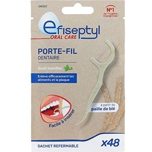 Efiseptyl - Tandzijdehouder – van tarwestro – muntsmaak – gemakkelijk in te brengen – hersluitbare zak – 48 stuks