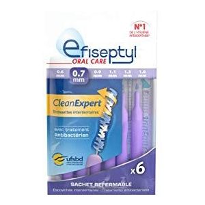 Efiseptyl - Clean Expert Interdentale Borstels 0,7mm - Hersluitbare zak - Met antibacteriële behandeling - Zak met 6 borstels