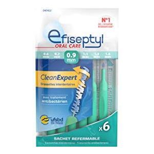Efiseptyl - Clean Expert Interdentale Borstels 0,9 mm - Hersluitbare zak - Met Antibacteriële Behandeling - Zak met 6 Borstels