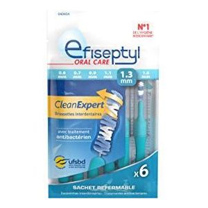 Efiseptyl - Clean Expert Interdentale Borstels 1,3mm - Hersluitbare zak - Met antibacteriële behandeling - Zak met 6 borstels
