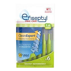Efiseptyl - Clean Expert Interdentale Borstels 1,6mm - Hersluitbare zak - Met Antibacteriële Behandeling - Zak met 6 Borstels