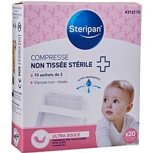 Steripan - Steriel niet-geweven kompres - Ultrazachte baby - 10 zakjes met 2 kompressen - zeer absorberend - Viscose non-woven