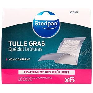 Steripan 6 speciale brandwonden tule, 5 x 5 cm, hecht niet aan wonden, afzonderlijke zakken