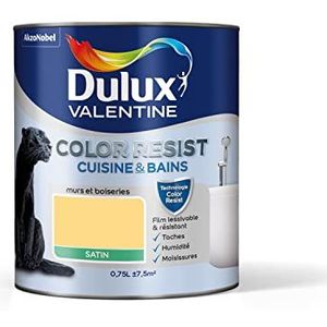 Dulux Valentine Color Resist - Binnenverf vochtige ruimtes - Voor muren, plafonds, houtwerk - Wasbaar en resistent - Kleur: fris satijngeel - 0,75 L - 5261971