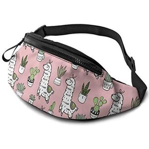 Bumbag Roze Alpaca Cactus Unisex Fanny Pack Lichtgewicht, Mode Borsttas voor Jogging Buitenshuis Vakantie 14X35Cm, Heuptas 277, 14x35cm