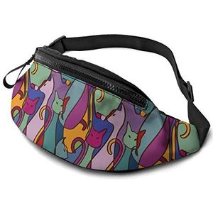 Borsttas geometrische kleurrijke Afrikaanse katten unisex taillepacks mode, met hoofdtelefoon gat wandeltas voor fit dames buitenshuis 14 x 35 cm, Heuptas 441, 14x35cm