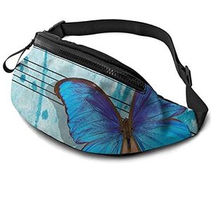 Heuptas morpho blauwe vlinder en notities unisex fanny pack premium, verstelbare borsttas voor buitenshuis wandelen reizen 14 x 35 cm, Heuptas 563, 14x35cm