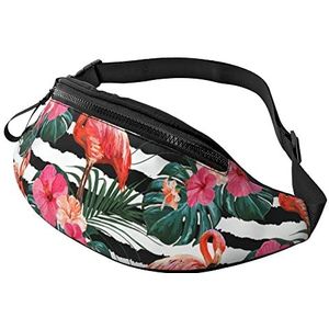 Bumbags Gestreepte Witte Flamingo Unisex Running Taille Pack met Hoofdtelefoon Gat, Opvouwbare Fietsen Heuptas voor Buitenshuis Sport Vakanties 14X35Cm, Heuptas 1026, 14x35cm