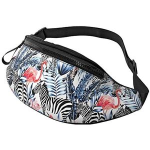 Fanny Pack exotische roze flamingo zebra unisex borsttas verstelbaar, opvouwbare taillepacks voor wandelen buitenshuis vrouwen 14 x 35 cm, Heuptas 1150, 14x35cm